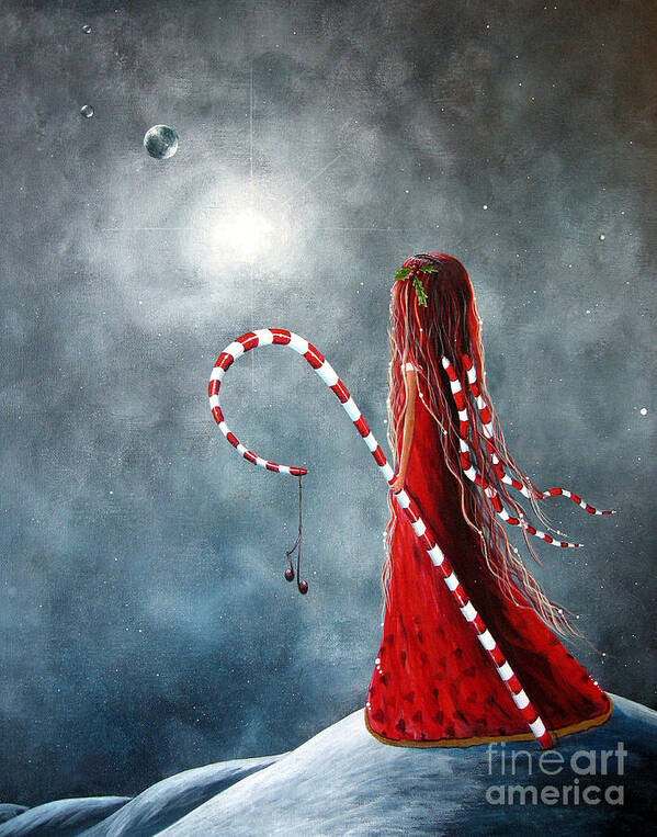 Fairies Art Print featuring the painting Candy Cane Fairy by Shawna Erback by Moonlight Art Parlour