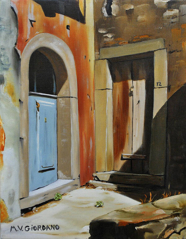 Oil On Canvas Art Print featuring the painting 'Cantina' Doors in Sicily by Marco Vittorio Giordano