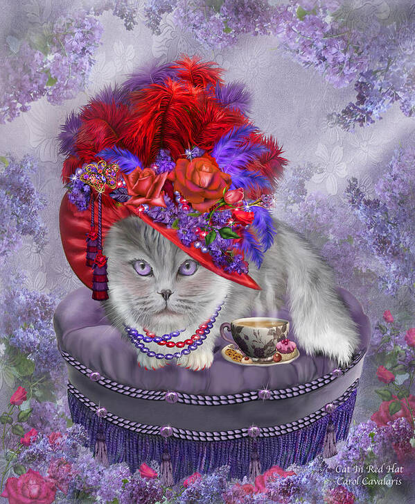 Cat Art Print featuring the mixed media Cat In The Red Hat by Carol Cavalaris