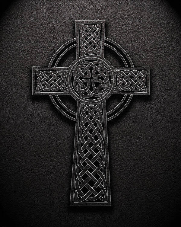 Art Art Print featuring the digital art Celtic Knotwork Cross 1 Black Leather Texture by Brian Carson