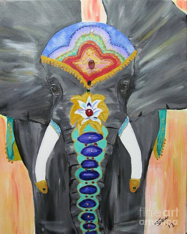 Chakra Colors Art Print featuring the painting Chakra Elephant by Susan Voidets