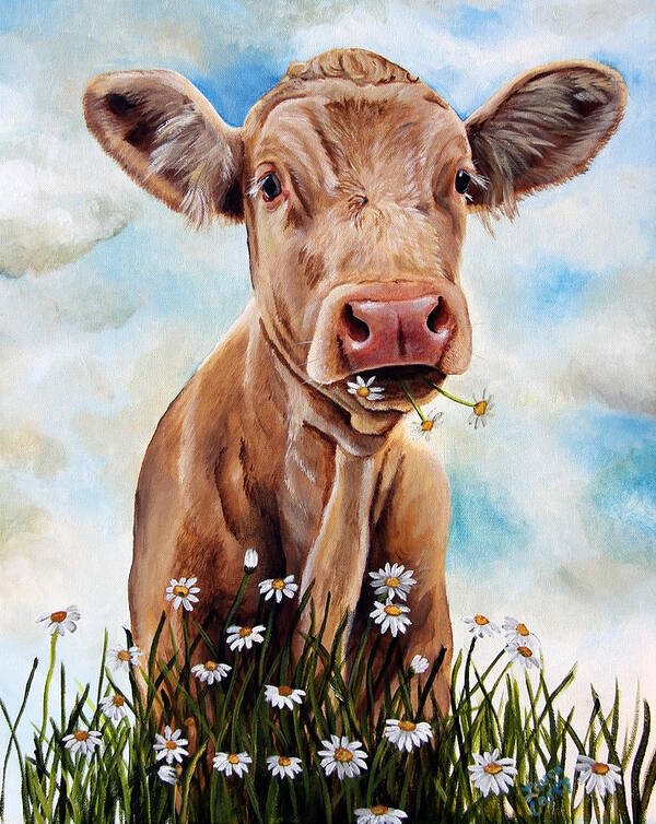 Charolais Art Print featuring the painting Charolais Lunch by Laura Carey