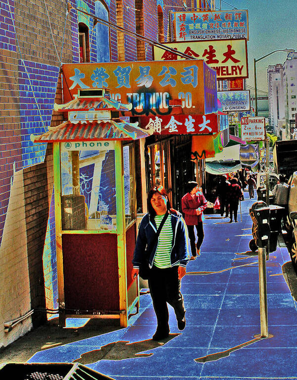 City Street Scenes Art Print featuring the digital art Chinatown Street Shadows by Joseph Coulombe