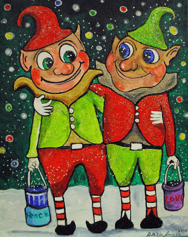 Christmas Art Print featuring the painting Christmas Elves by Patricia Arroyo