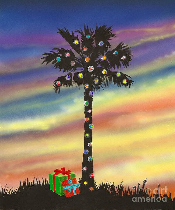 Palm Tree Art Print featuring the painting San Clemente Christmas by Mary Scott