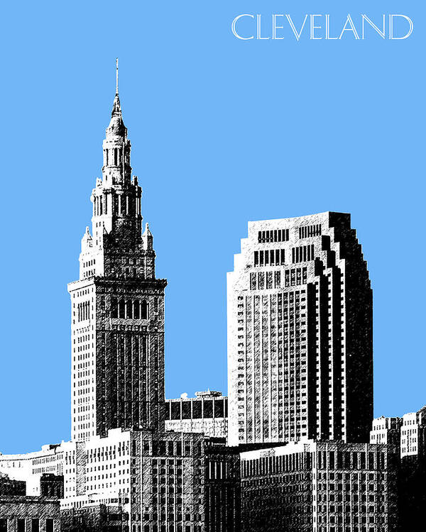 Architecture Art Print featuring the digital art Cleveland Skyline 1 - Light Blue by DB Artist
