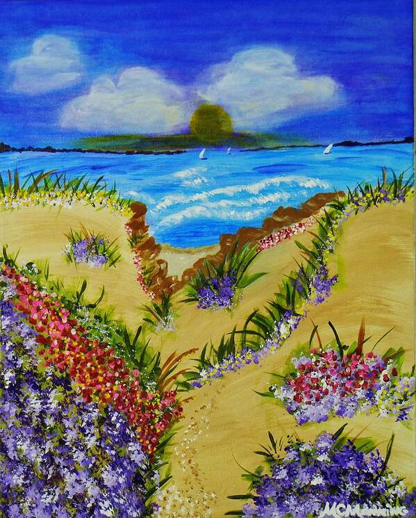 Seascape With Flowers Art Print featuring the painting Cliff Notes by Celeste Manning