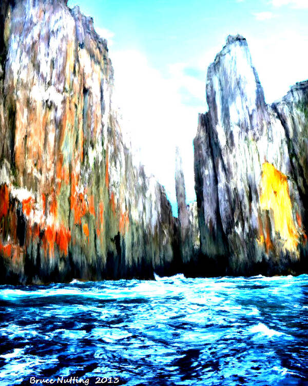 Ocean Art Print featuring the painting Cliffs by the Sea by Bruce Nutting