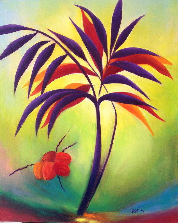 Tree Art Print featuring the painting Coconuts by Karin Eisermann