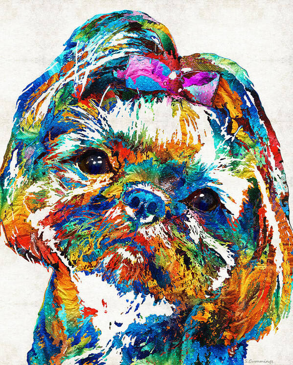 Shih Tzu Art Print featuring the painting Colorful Shih Tzu Dog Art by Sharon Cummings by Sharon Cummings