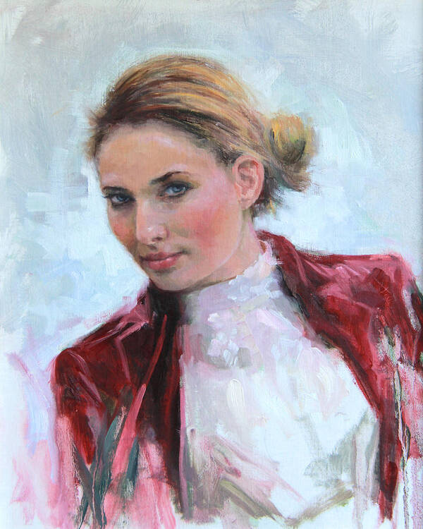 Lady Art Print featuring the painting Come a Little Closer young woman portrait by Talya Johnson