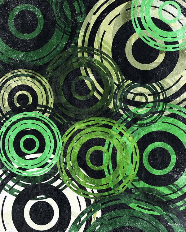Concentric Circles Art Print featuring the digital art Concentric Intensity - Green by Shawna Rowe