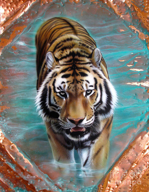 Copper Art Print featuring the painting Copper Tiger 3 by Sandi Baker