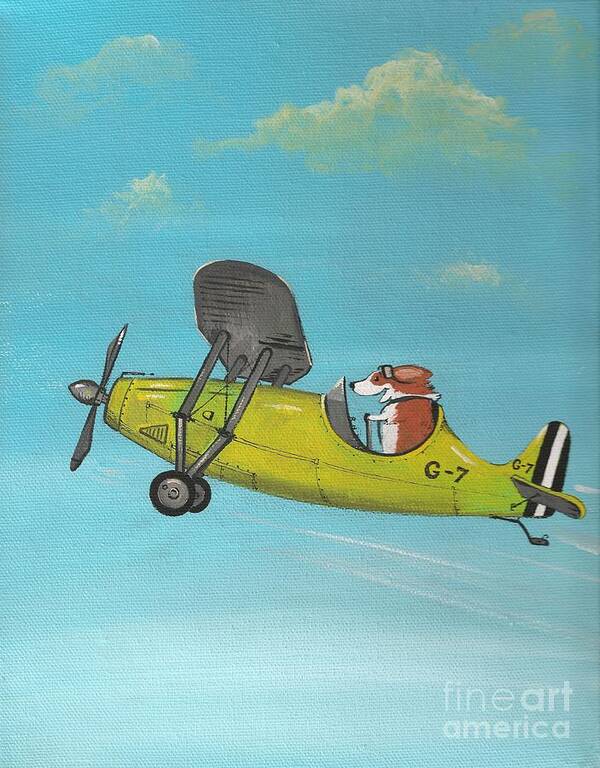 Print Art Print featuring the painting Corgi Aviator by Margaryta Yermolayeva