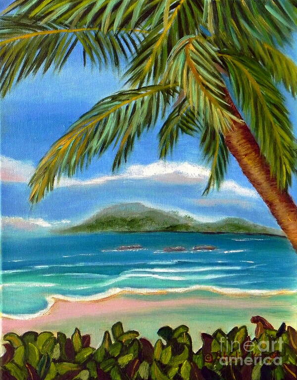 Art Art Print featuring the painting Costa Rica Highs  Costa Rica Seascape Mountains and Palm Trees by Shelia Kempf