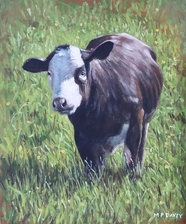 Cow Art Print featuring the painting Cow in grass by Martin Davey
