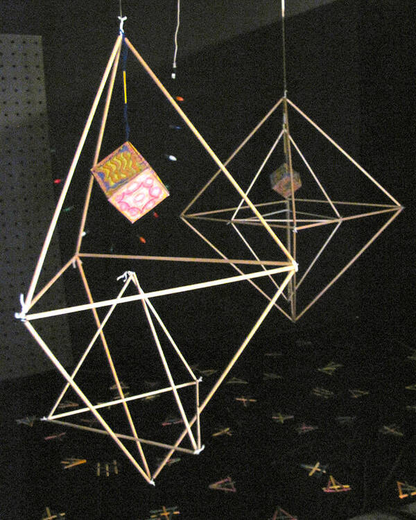 Wood Art Print featuring the mixed media Cube and Triangle Mobiles by Steve Sommers