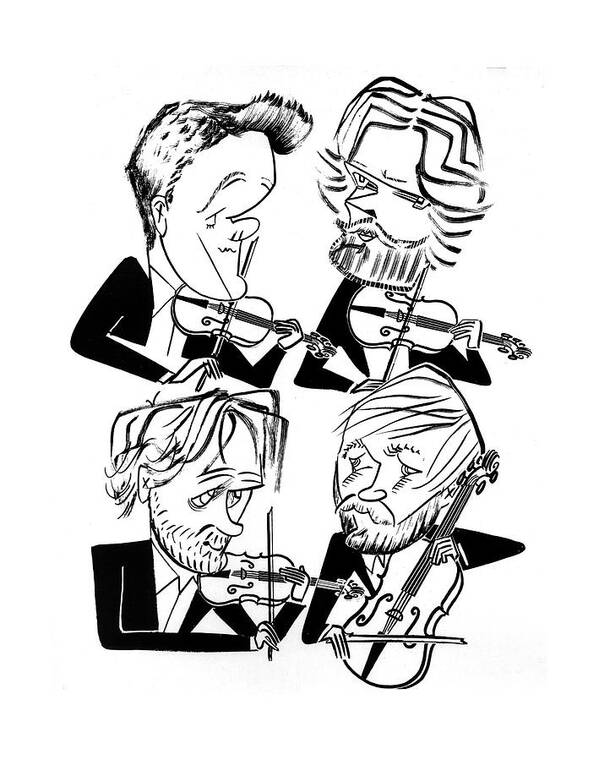 Danish String Quartet Grayscale Art Print featuring the drawing Danish String Quartet by Tom Bachtell