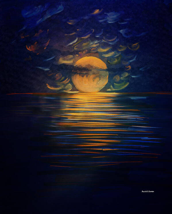 December Full Moon Peace Over The Ocean Art Print featuring the painting December Full Moon Peace over The Ocean by Angela Stanton