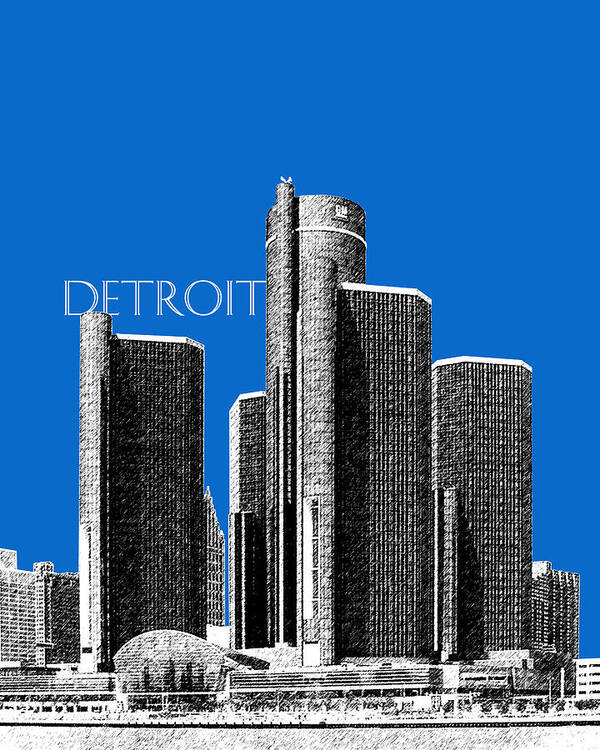 Detroit Art Print featuring the digital art Detroit Skyline 1 - Blue by DB Artist