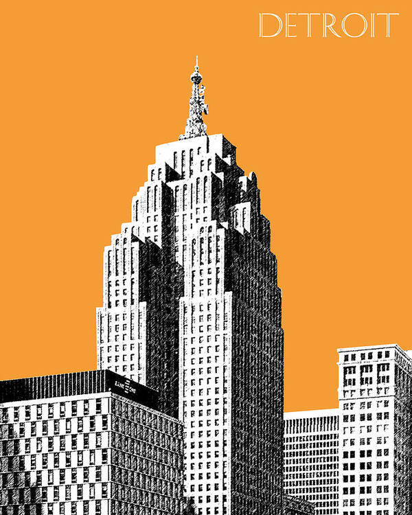Detroit Art Print featuring the digital art Detroit Skyline 2 - Orange by DB Artist
