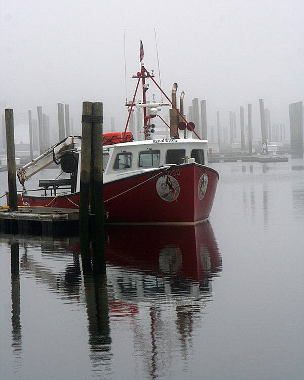 Oyster Boat Art Print featuring the photograph Docked in Fog by William Selander