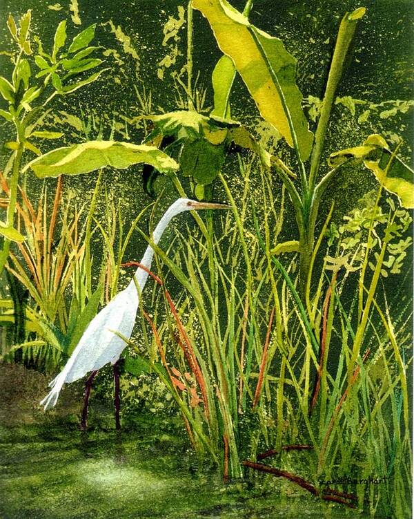 Landscape Art Print featuring the painting Egret by Carol Burghart