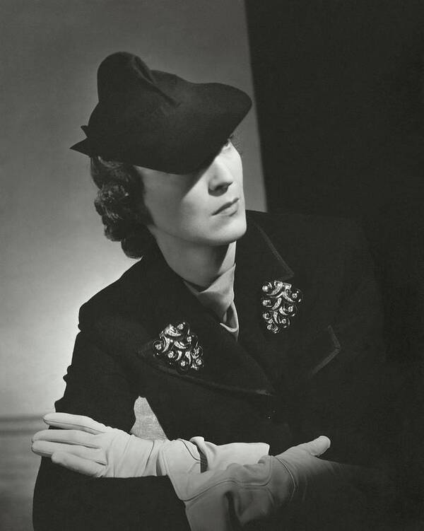 Fashion Art Print featuring the photograph Evelyne Greig Modeling A Military Hat by Horst P. Horst