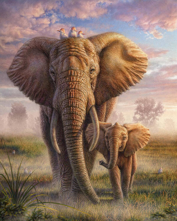 Elephant Art Print featuring the mixed media Family Stroll by Phil Jaeger