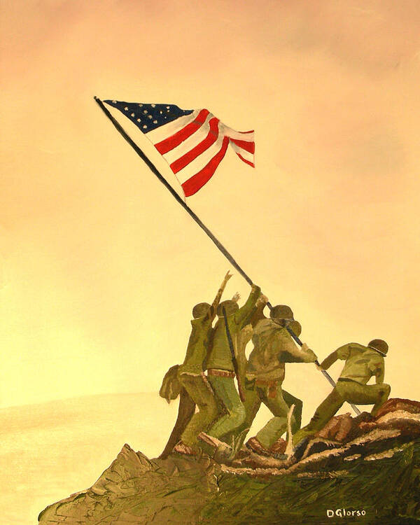 Marines Art Print featuring the painting Flag Raising at Iwo Jima by Dean Glorso