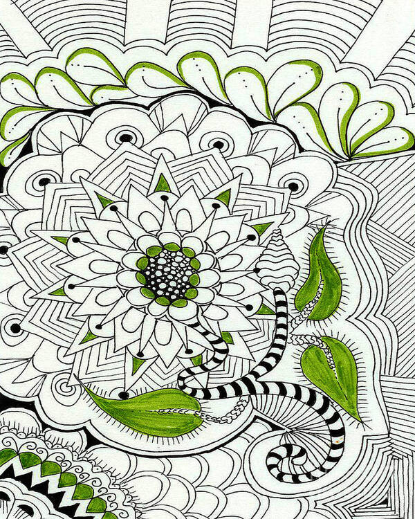 Zentangle Art Print featuring the mixed media Flower Basket by Ruth Dailey