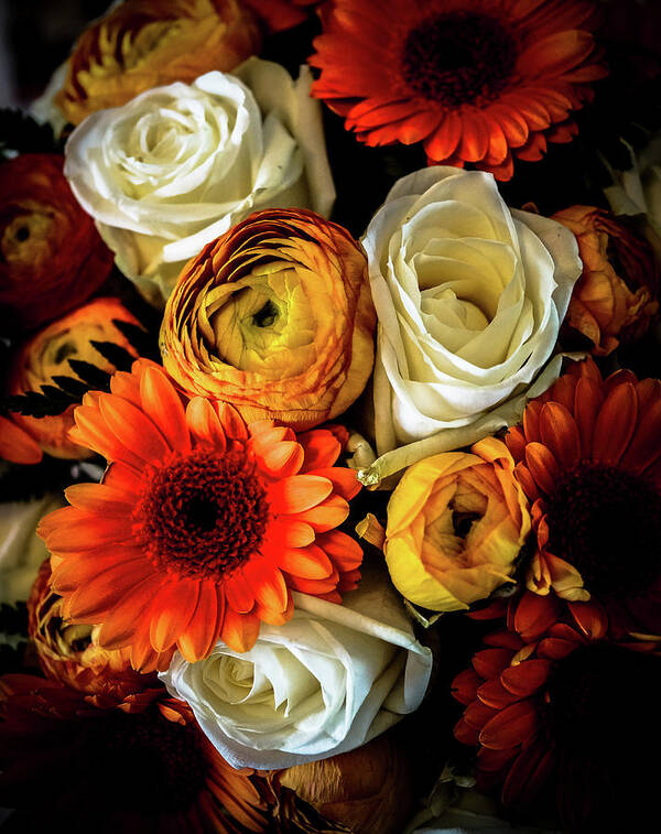 Orange Color Art Print featuring the photograph Flower Bouquet In Autumn Colours by Lise Ulrich Fine Art Photography