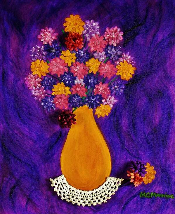 Bouquet Of Flowers In Yellow Vase Art Print featuring the painting Flowers In A Yellow Vase by Celeste Manning