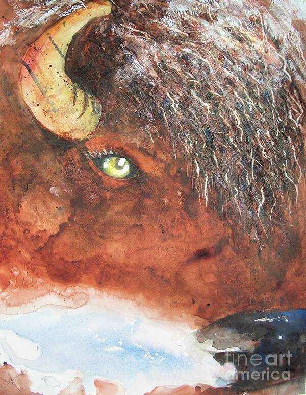 Bison Art Print featuring the painting Frosty Bison Breath by Carol Losinski Naylor