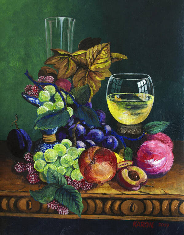 Fruit And Wine Art Print featuring the painting Fruit and Wine by Karon Melillo DeVega