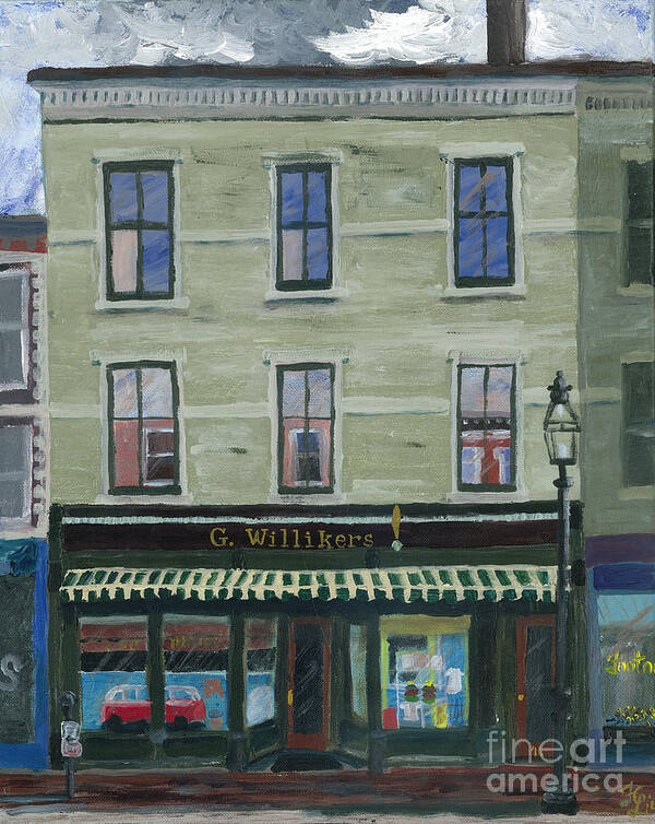 Portsmouth Shopfronts Americana #portsmouthnh #enpleinair #shopfronts Art Print featuring the painting G. Willikers by Francois Lamothe