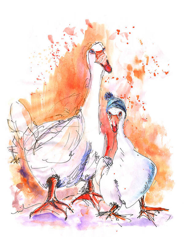 Travel Art Print featuring the painting Geese in Spanish Winter by Miki De Goodaboom