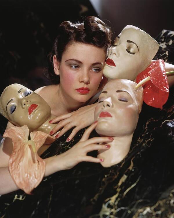 Studio Shot Art Print featuring the photograph Gene Tierney With Portrait Masks by Horst P. Horst