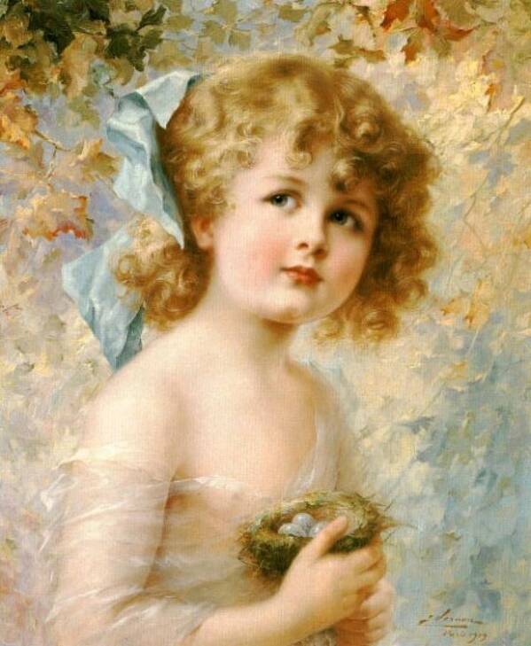 Emile Vernon Art Print featuring the digital art Girl Holding A Nest by Emile Vernon