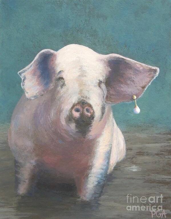 Pig Art Print featuring the painting Girl with a Pearl Earring II by Phyllis Andrews