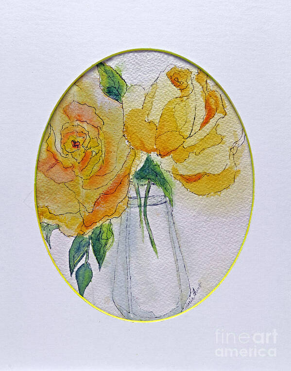 Floral Art Print featuring the painting Yellow Roses in Orrefors by Maria Hunt