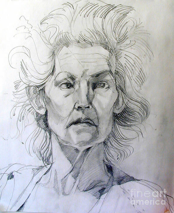 Drawing Art Print featuring the drawing Graphite Portrait Sketch of a well known cross eyed model by Greta Corens