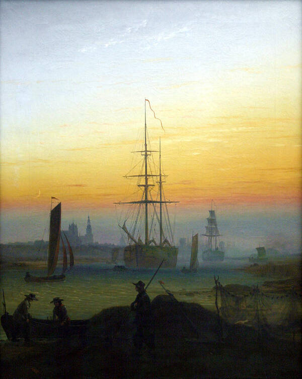 Caspar David Friedrich Art Print featuring the digital art Greifswald Harbour by Caspar David Friedrich