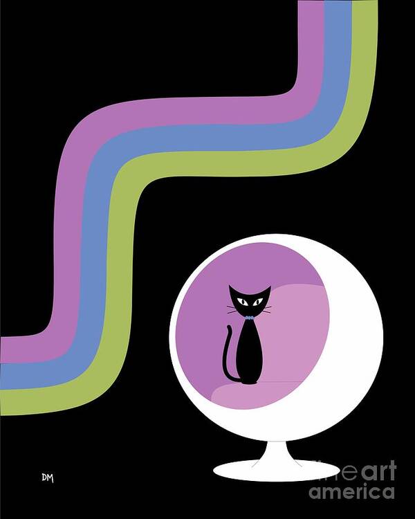 Black Cat Art Print featuring the digital art Groovy Stripes 2 by Donna Mibus