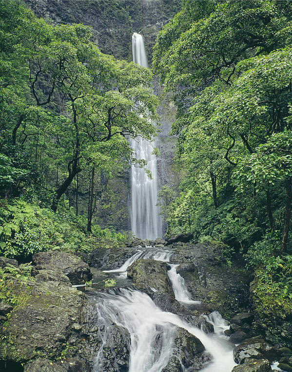 Hanakapiai Falls Art Print featuring the photograph 100105-Hanakapiai Falls, Kauai by Ed Cooper Photography