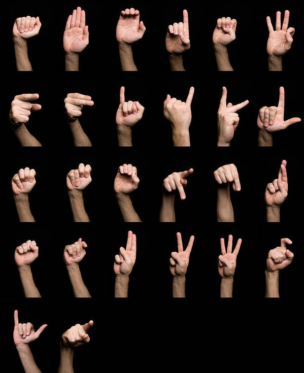 Palm Of Hand Art Print featuring the photograph Hand sign language alphabet by EricFalco