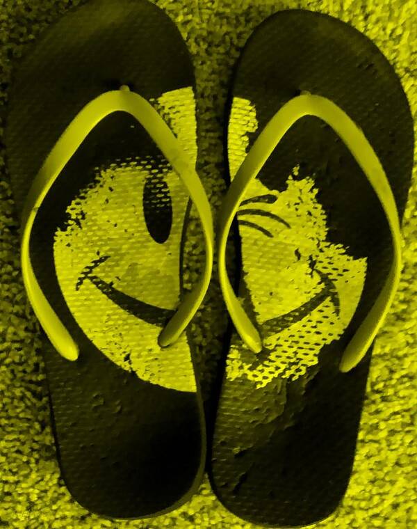 Flipflops Art Print featuring the photograph Happy Flops Yellow by Rob Hans