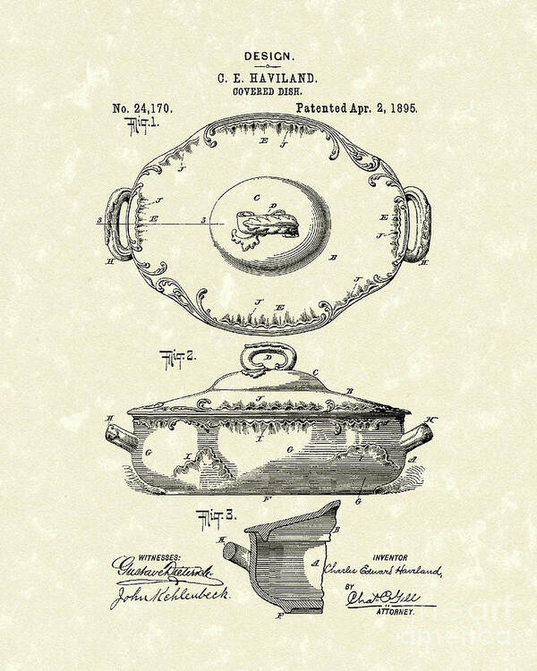 Haviland Art Print featuring the drawing Haviland Dish 1895 Patent Art by Prior Art Design