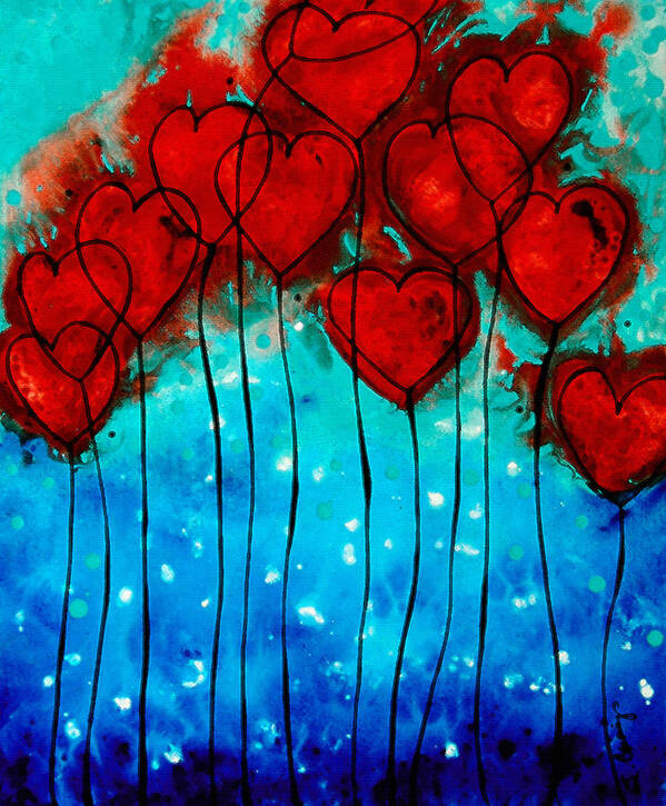 Red Art Print featuring the painting Hearts on Fire - Romantic Art By Sharon Cummings by Sharon Cummings