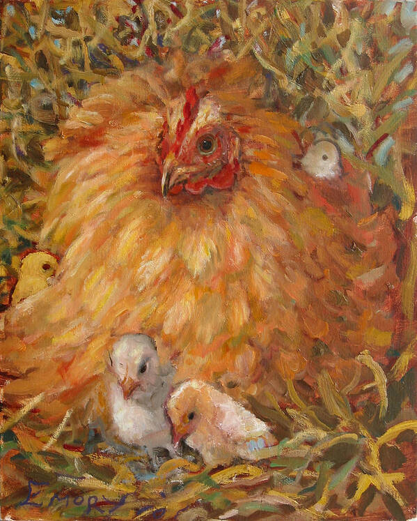 Primary Colors Art Print featuring the painting Hen and Chicks by Paul Emory